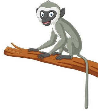 Cute langur monkey cartoon on tree branch Stock Illustration