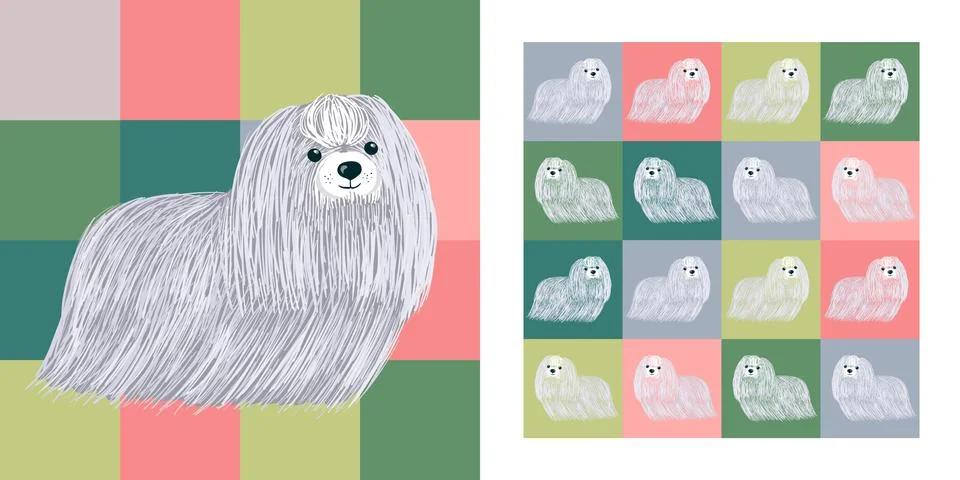 Cute lapdogs pattern print Stock Illustration