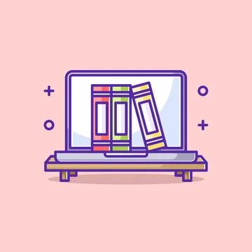 Cute laptop on the table with book Stock Illustration