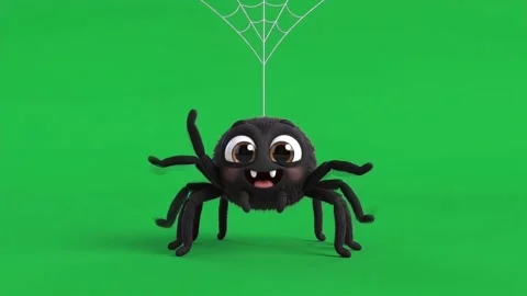 Cute Laughing Spider 3D Cartoon Halloween Character on Green Screen Background Stock Footage 346470573