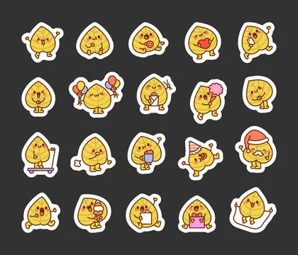 Cute leaf character. Sticker Bookmark. Stock Illustration