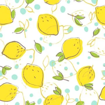 Cute lemon and leafs pattern. Stock Illustration