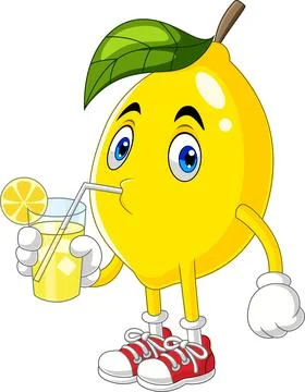 Cute lemon cartoon drinking lemonade Stock Illustration