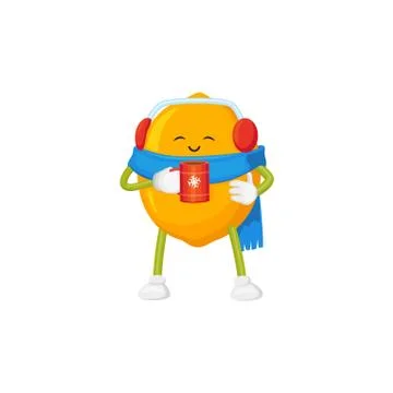Cute lemon character drinking hot tea in winter Stock Illustration