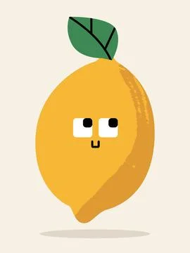 Cute Lemon Character Vector Illustration with Goofy Square Eyes and Green Leaf Stock Illustration