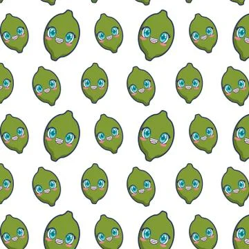 Cute lemon fruit kawaii pattern Stock Illustration