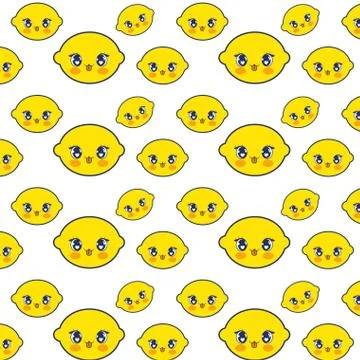 Cute lemon fruit kawaii pattern Stock Illustration
