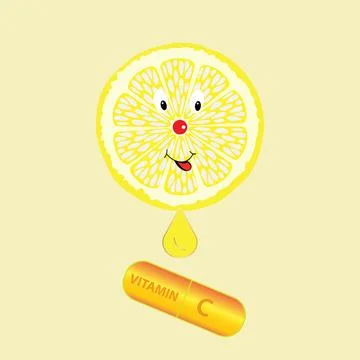 Cute lemon slice with vitamin c capsule Stock Illustration