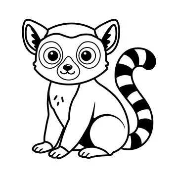 Cute Lemur Vector Outline Jungle Coloring Page Stock Illustration