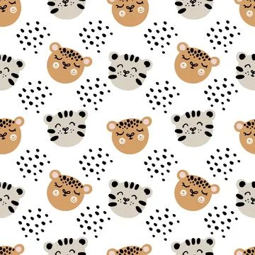 Cute leopard and tiger faces Stock Illustration