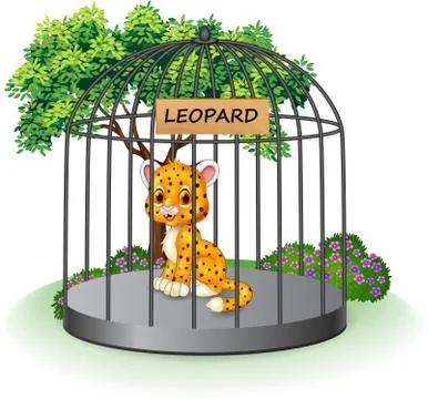 Cute leopard in a cage Stock Illustration