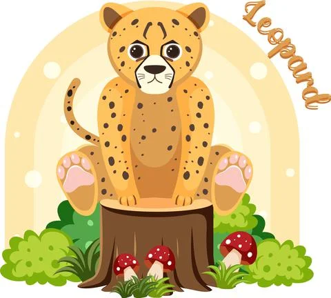Cute leopard in cartoon flat style 스톡 일러스트