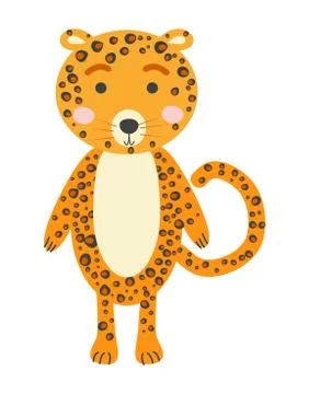 Cute leopard face. Hand drawn jungle animal face in scandinavian style. For k Stock Illustration