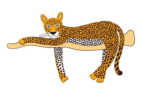 Cute leopard laying down hand drawn illustration. Stock Illustration