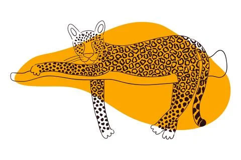 Cute leopard laying down hand drawn illustration. Stock Illustration