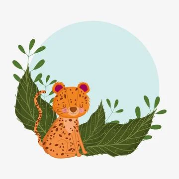 Cute leopard with leaves Stock Illustration