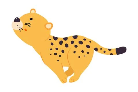 Cute Leopard or Jaguar Cub Running Fast Vector Illustration Stock Illustration