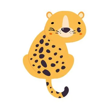 Cute Leopard or Jaguar Cub Sitting and Winking Vector Illustration Stock Illustration