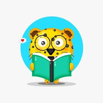 Cute leopard is reading a book Stock Illustration