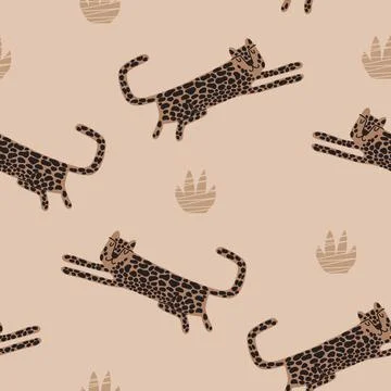 Cute leopard seamless pattern. Brown jungle beige wallpaper. Vector trendy Stock Illustration