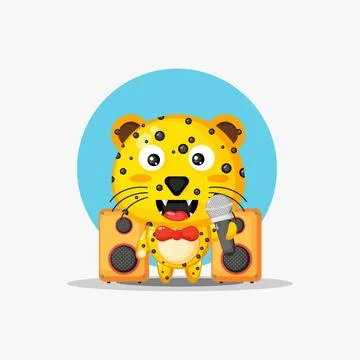 The cute leopard is singing Stock Illustration