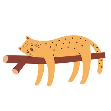 Cute leopard sleeping on a tree branch, lying wildcat illustration, spotted Stock Illustration