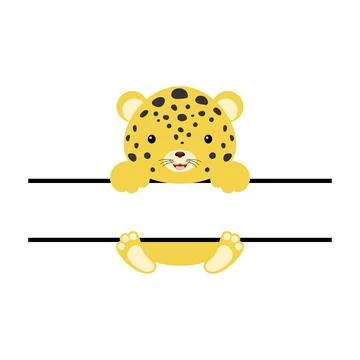 Cute leopard split monogram. Funny cartoon character for shirt, scrapbooking, Stock Illustration