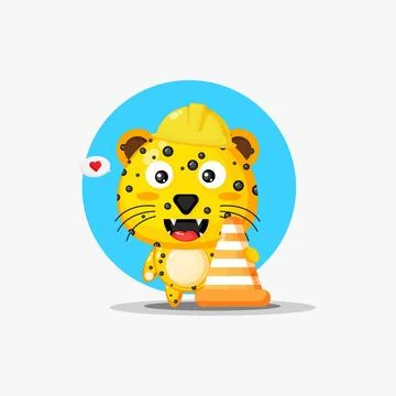 Cute leopard works in construction Stock Illustration