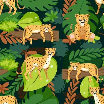 Cute leopards seamless pattern 스톡 일러스트