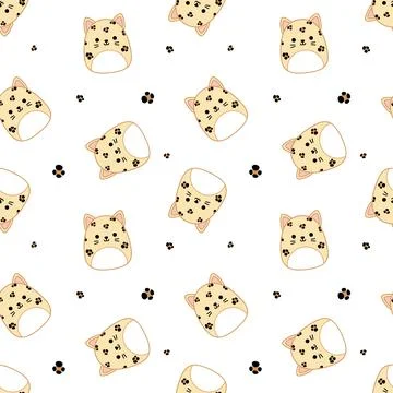 Cute leopards on seamless pattern. Squishmallow. Background with leopards Stock Illustration