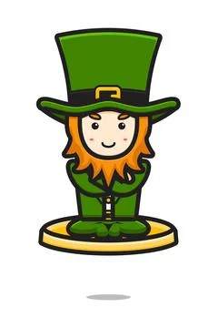 Cute leprechaun saint patrick day character flying with gold coin cartoon vec Stock-Illustration