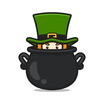 Cute leprechaun saint patrick day character hiding in barrel cartoon vector i Stock Illustration