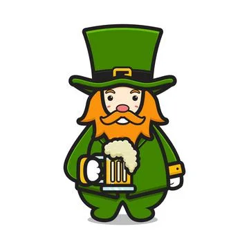Cute leprechaun saint patrick day character holding beer cartoon vector icon  Stockillustratie