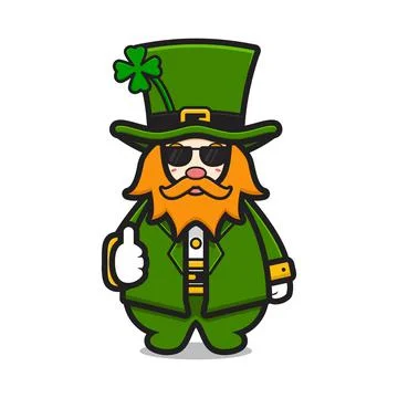 Cute leprechaun saint patrick day character wearing glasses with good pose ca Stock Illustration