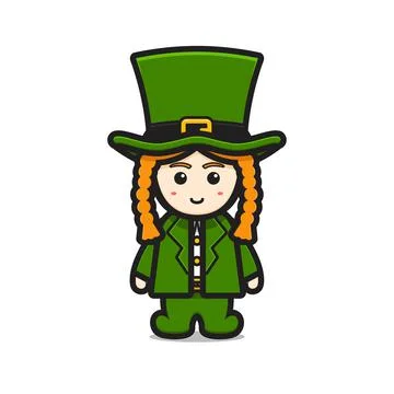Cute leprechaun saint patrick day character cartoon vector icon illustration Stock Illustration