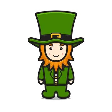 Cute leprechaun saint patrick day character cartoon vector icon illustration Stock Illustration