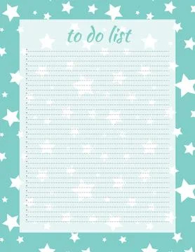 Cute letter format to do list template with lettering and stars print. Organ Stock Illustration