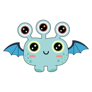 Cute Light Blue Alien Monster with Five Eyes and Wings Vector Illustration .. Stock Illustration