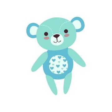 Cute light blue teddy bear soft plush toy, stuffed cartoon animal vector 스톡 일러스트