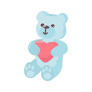 Cute Light blue Teddy Bear Holding Heart Shape Object. Vecor illustration iso Stock Illustration