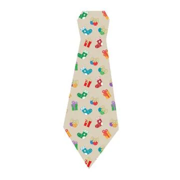 Cute light brown tie with a print of Christmas toys. Stock Illustration