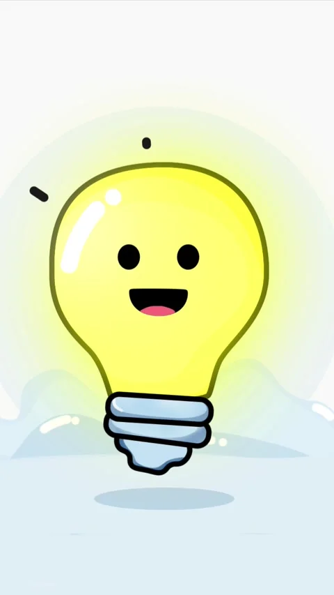 Cute Light Bulb Cartoon Character with Happy Face Vertical Stock Footage 328299345