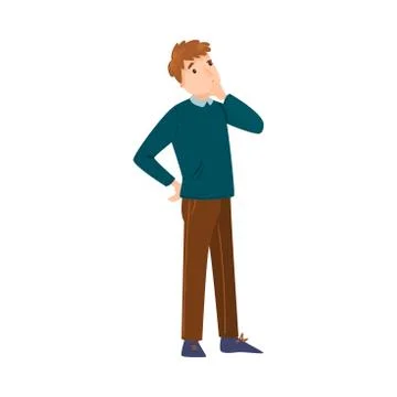 The cute light-haired man standing in brown pants thinking of something or Stockillustratie
