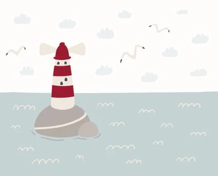 Cute lighthouse illustration Stock Illustration