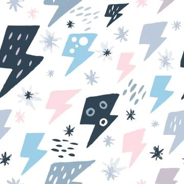 Cute lightning bolts seamless pattern on white background. Thunderbolt wallpa Illustrazione stock