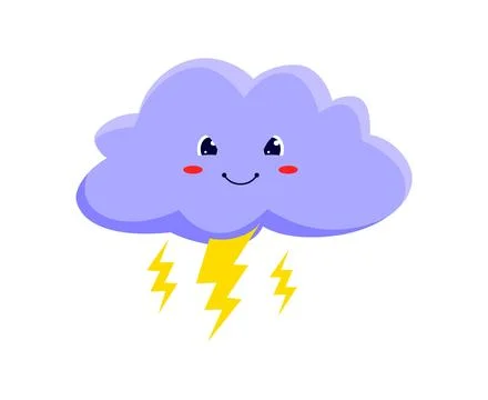 Cute lightning cloud mascot, cartoon character Stock Illustration
