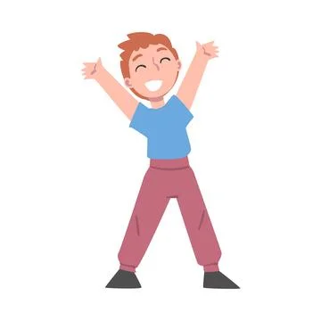 Cute Liitle Boy Celebrating Victory, Expressing Succes or Having Fun, Positive Stock Illustration