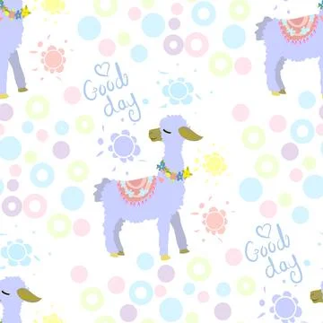 Cute Lilac Llama Vector Repeatable Pattern In Pastel Multicolor 스톡 일러스트