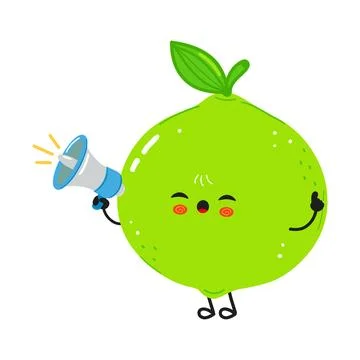 Cute lime fruit character making announcement with megaphone Stock Illustration