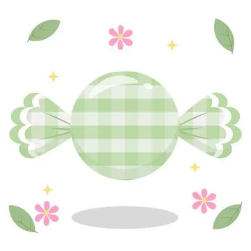 Cute Lime Green Gingham Candy with Flower and Leaf Decor Vector Ilustración de archivo
